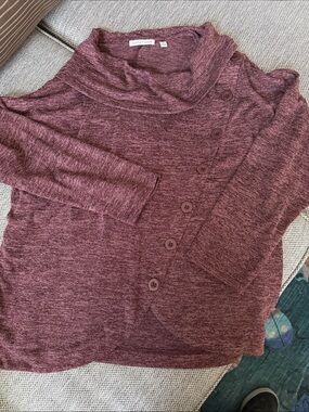 Notations Marled Plum Button-Up Cowl Neck Sweater XL
